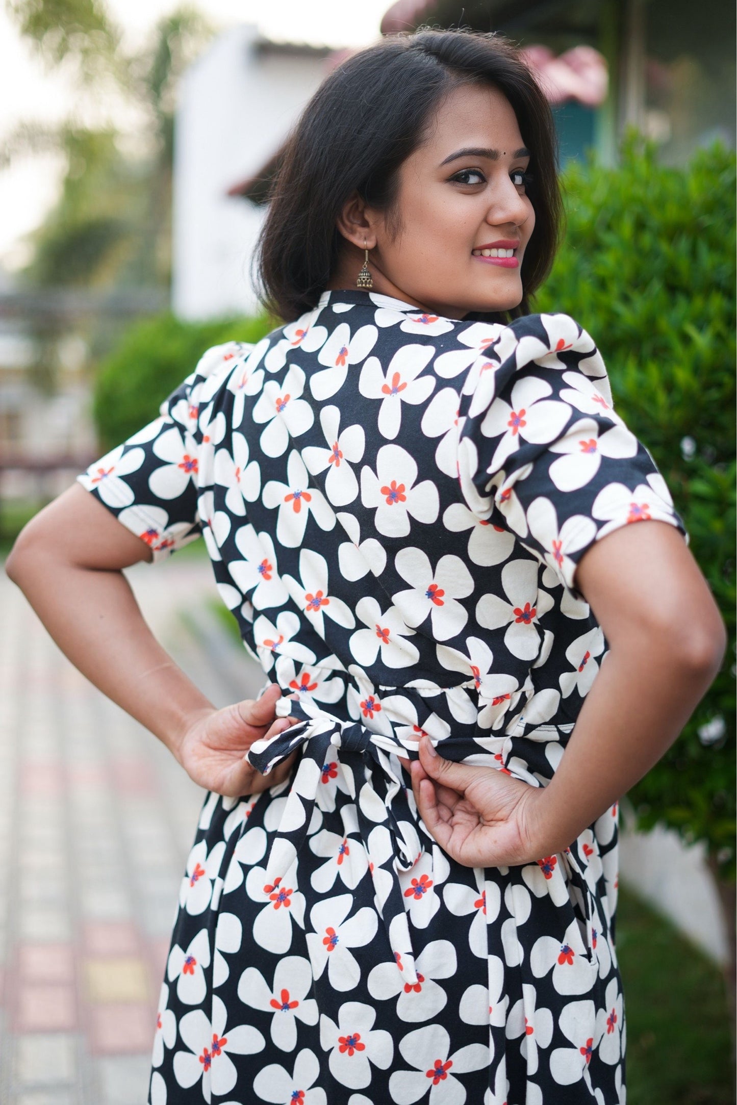 Casual Wear Attached Coat (Black Blossom)