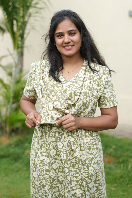 Dupatta Zipless Maternity with MILD Floral Green