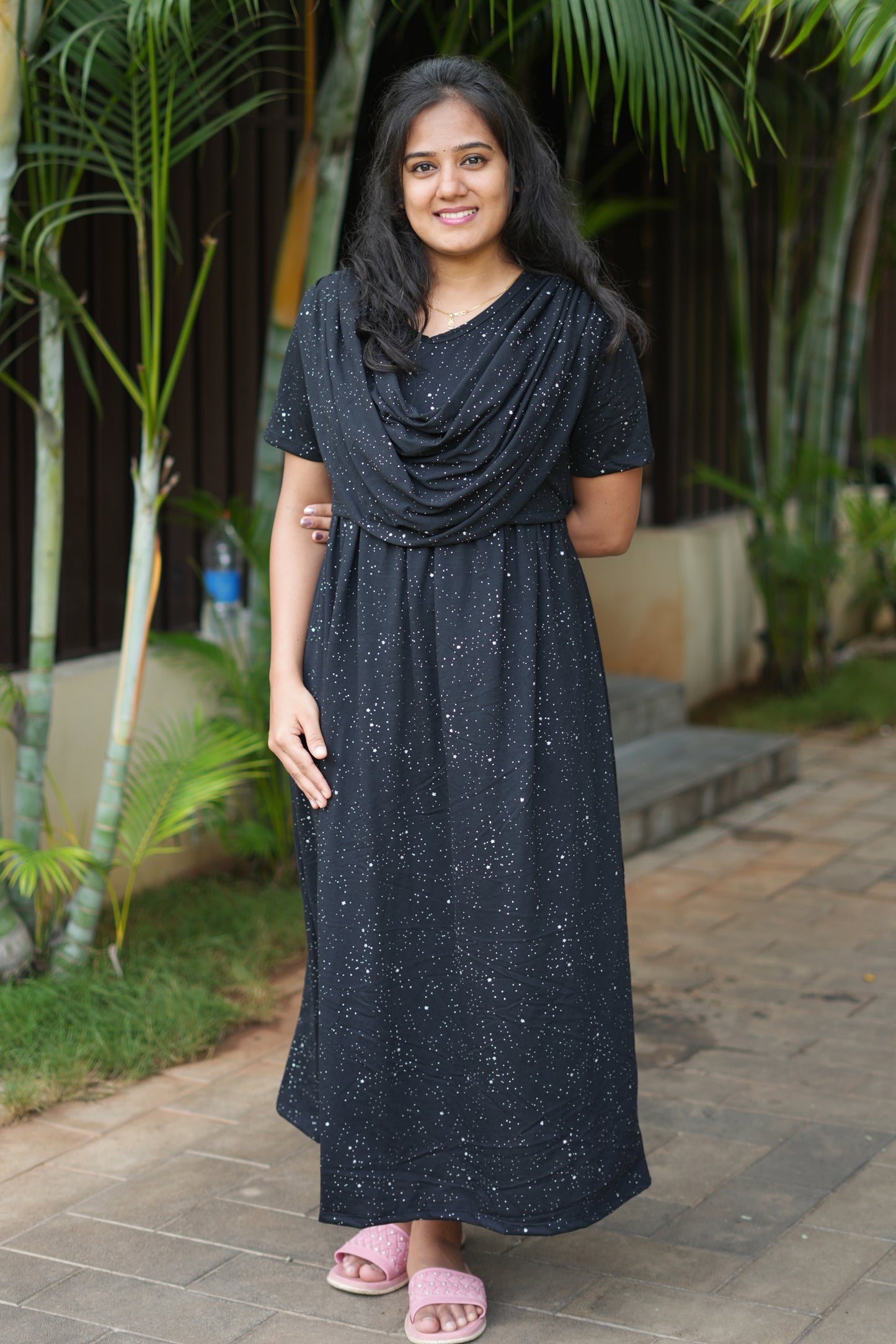 Dupatta Zipless Maternity with Glitter Black