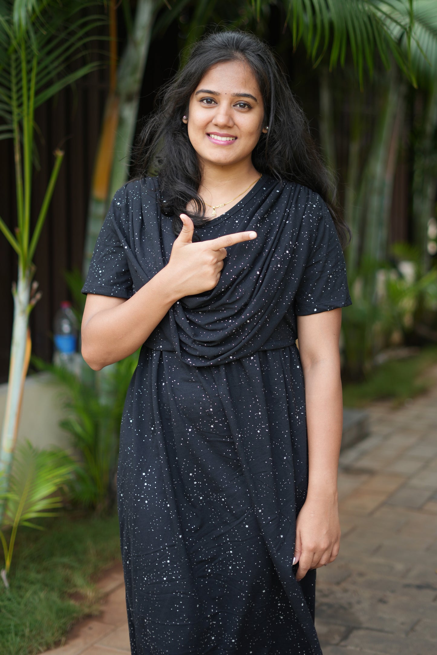 Dupatta Zipless Maternity with Glitter Black