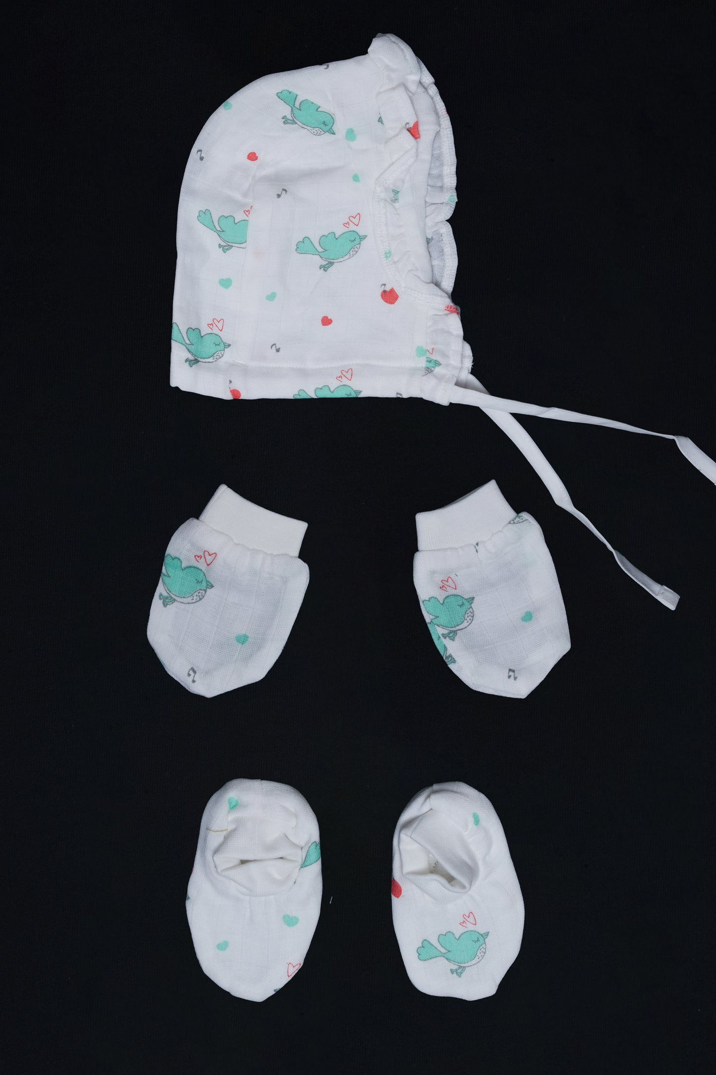 Muslin Jabla Knotted (Only Booties, Mittens, Frill Cap)