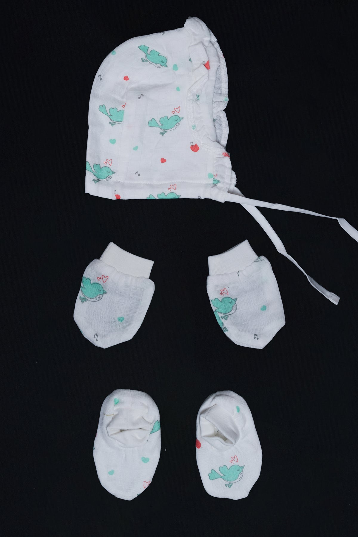 Muslin Jabla Knotted (Only Booties, Mittens, Frill Cap)