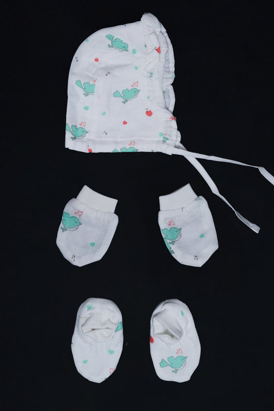 Muslin Jabla Knotted (Only Booties, Mittens, Frill Cap)