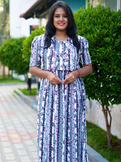 MATERNITY ATTACHED COAT (Floral Stripes)