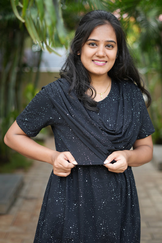 Dupatta Zipless Maternity with Glitter Black