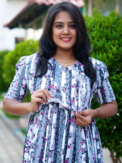 MATERNITY ATTACHED COAT (Floral Stripes)