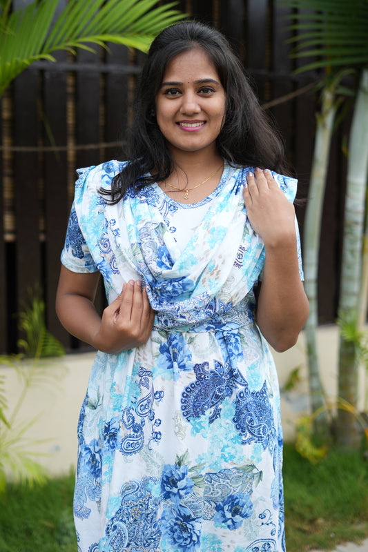 Dupatta Zipless Maternity with Bluish Design