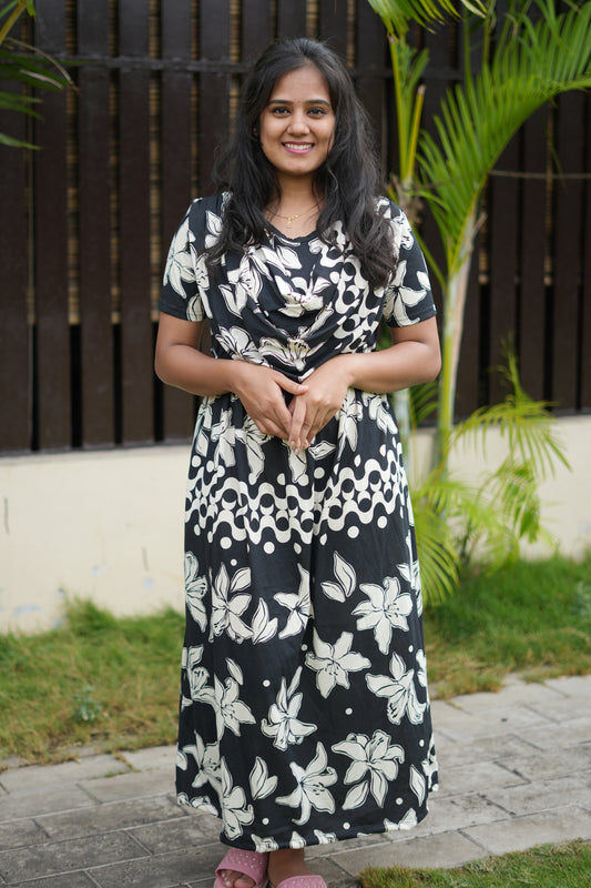 Dupatta Zipless Maternity with Black With Sandal Flower