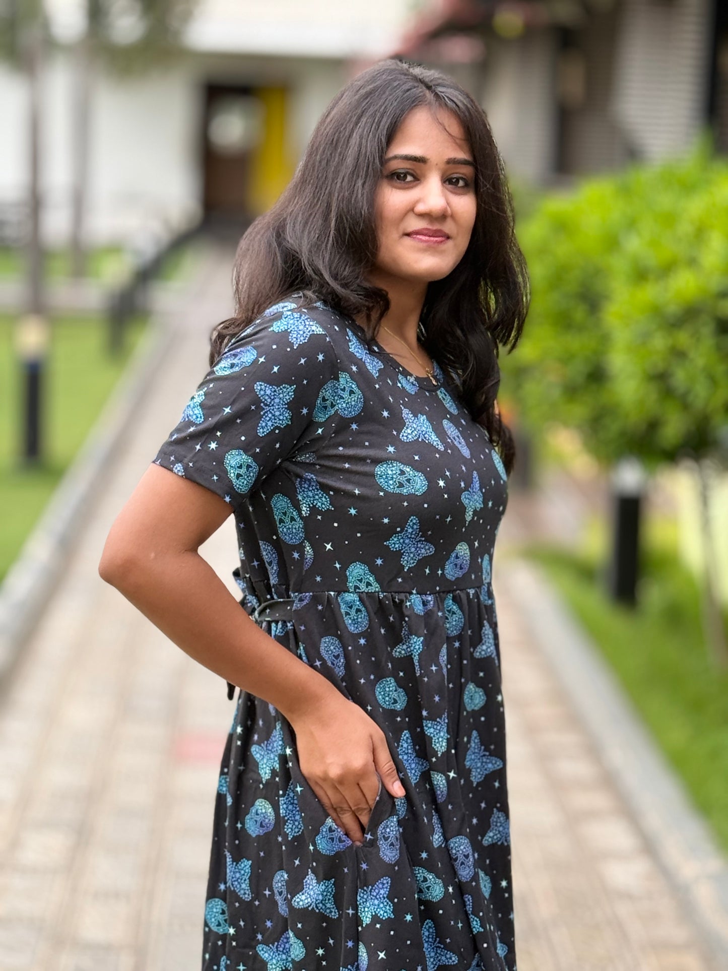 Soft Cotton Maxi Style Black with Shinning Butterfly