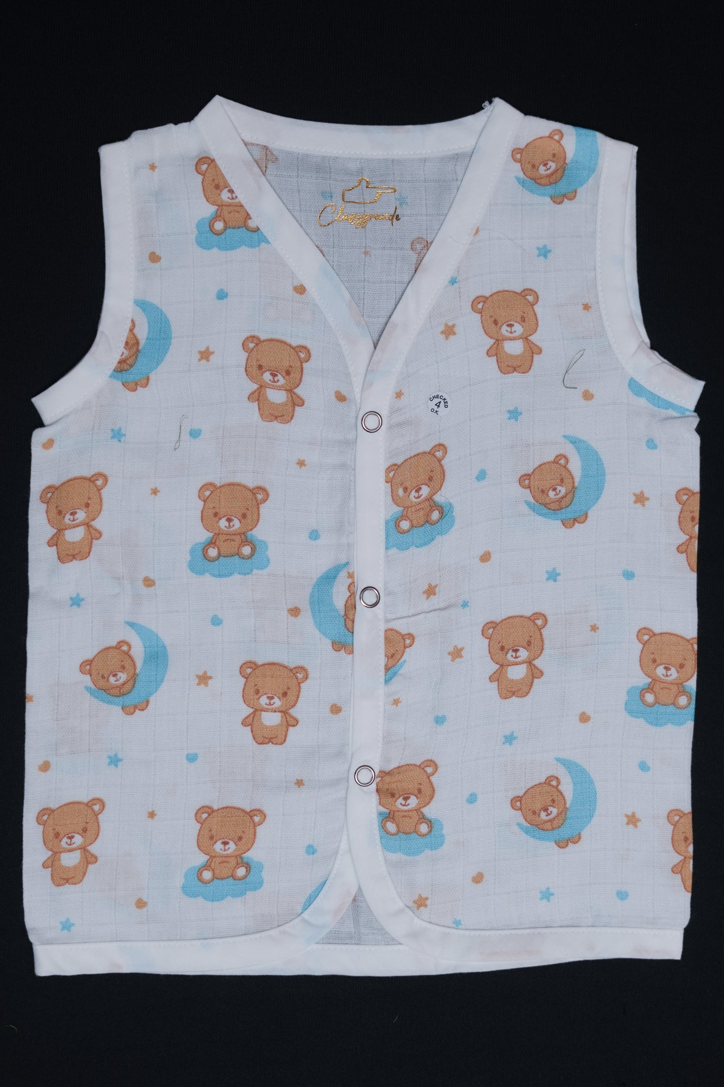 (3 Pc) Muslin Snap Button Jabla Sleeve Less