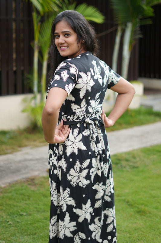 Dupatta Zipless Maternity with Black With Sandal Flower