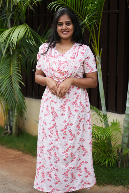 Dupatta Zipless Maternity with Floral Mild Pink