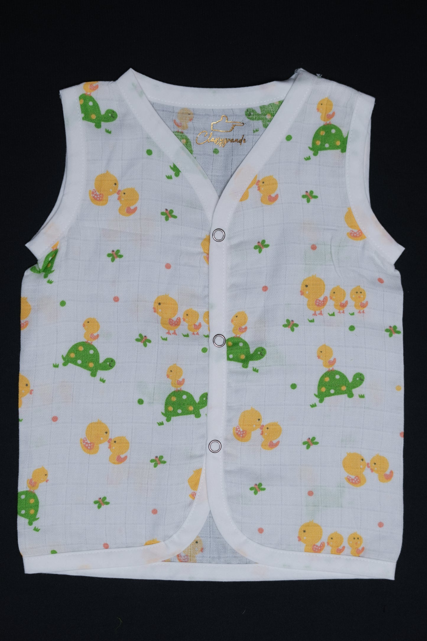 (3 Pc) Muslin Snap Button Jabla Sleeve Less