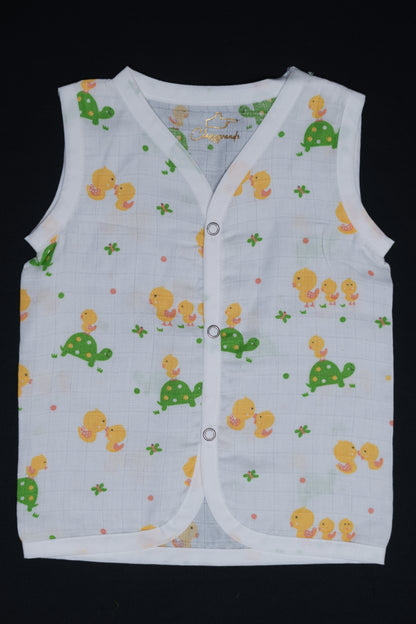 (3 Pc) Muslin Snap Button Jabla Sleeve Less