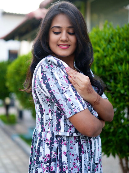 MATERNITY ATTACHED COAT (Floral Stripes)