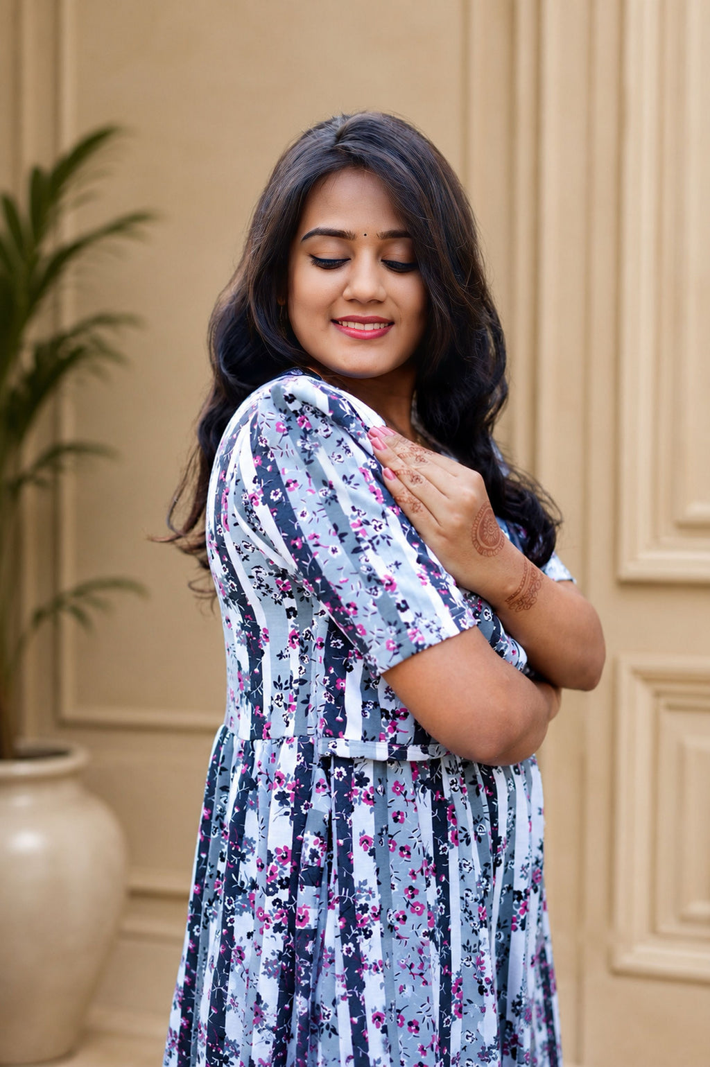 MATERNITY ATTACHED COAT (Floral Stripes)