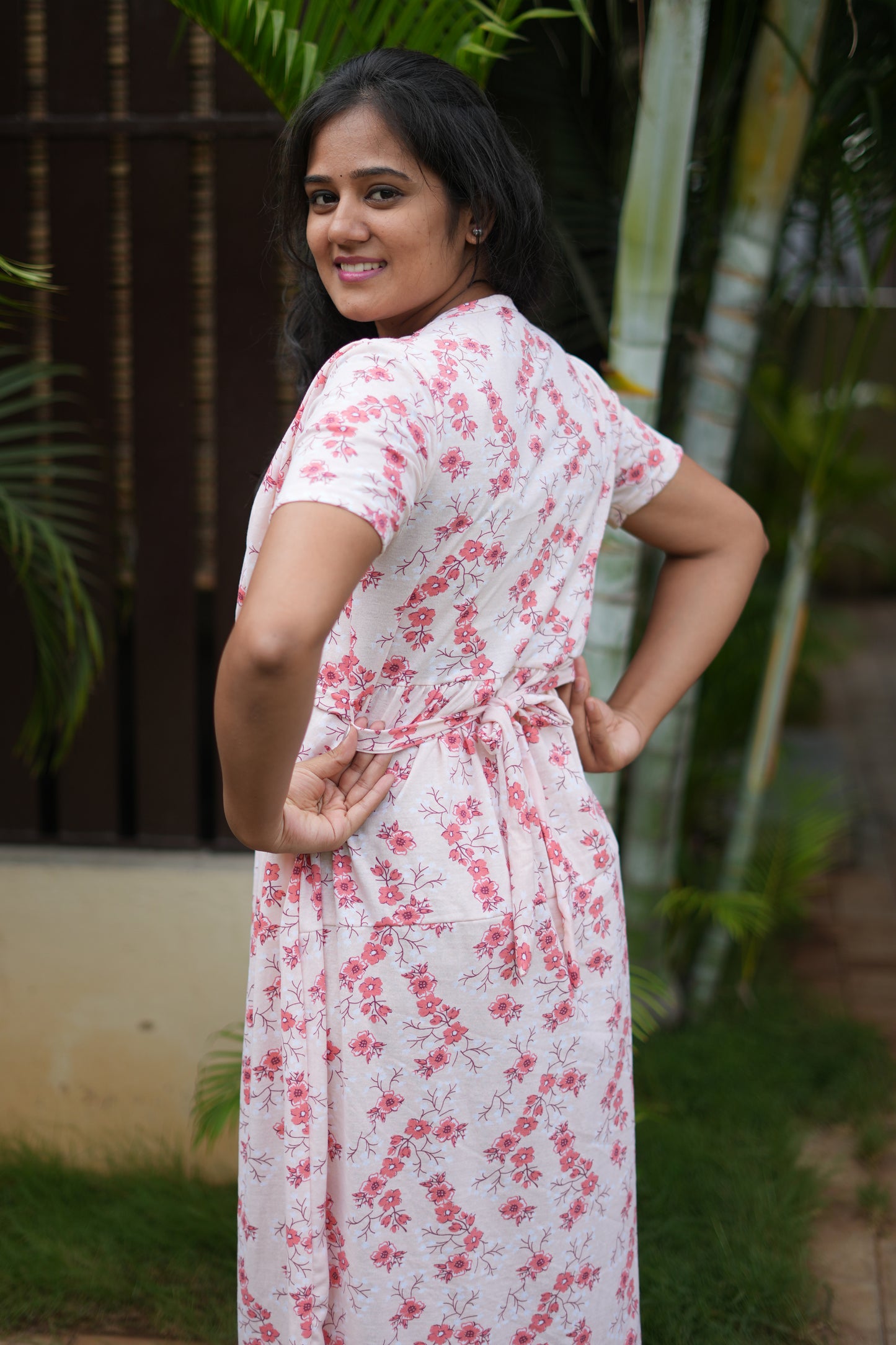 Dupatta Zipless Maternity with Floral Mild Pink
