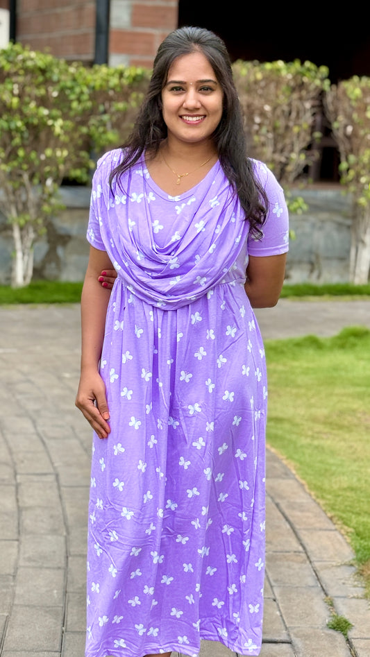 ATTACHED SHAWL NON FEEDING WITH BUTTERFLY PURPLE
