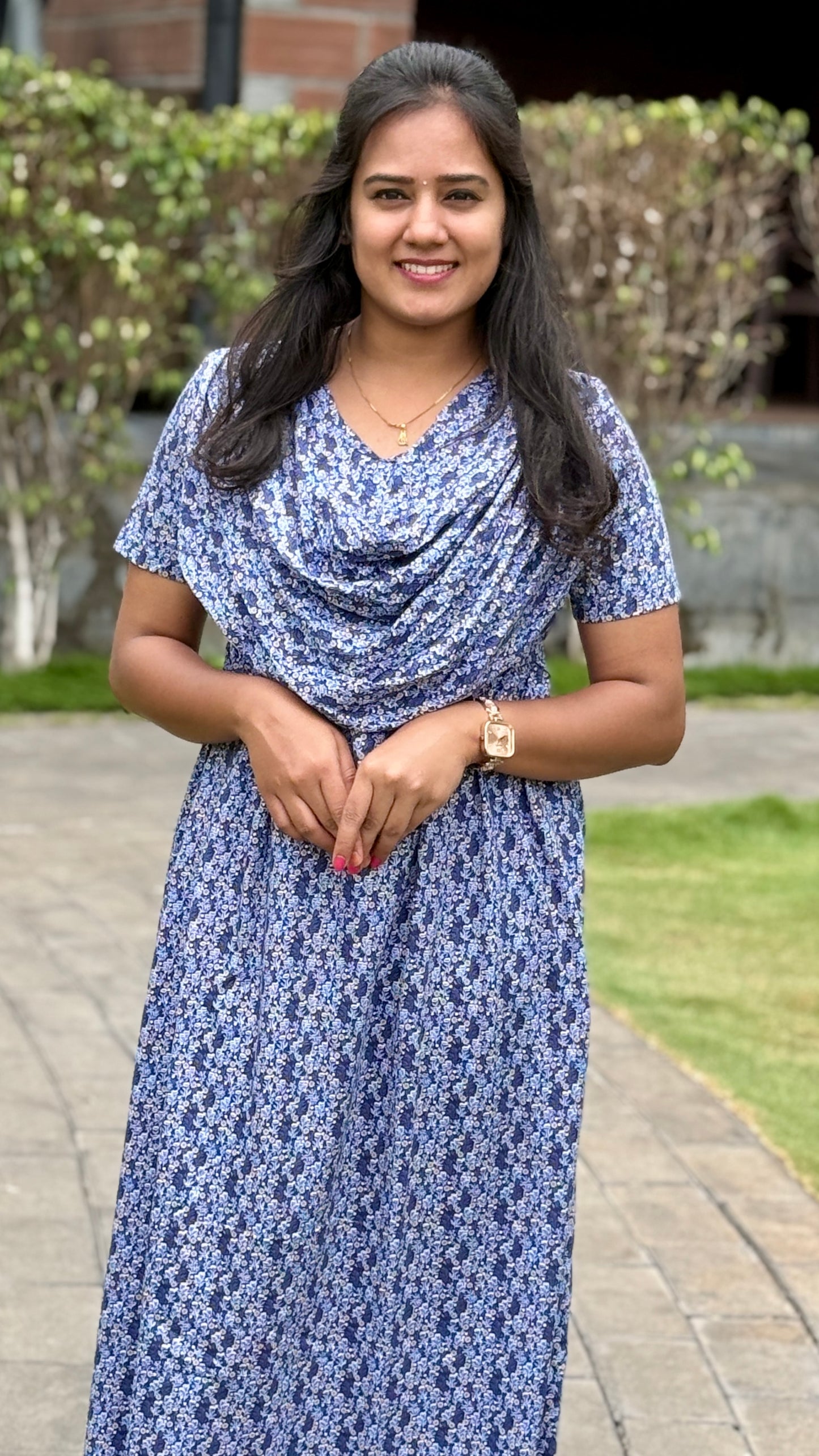 ATTACHED SHAWL NON FEEDING WITH FLORAL NAVY