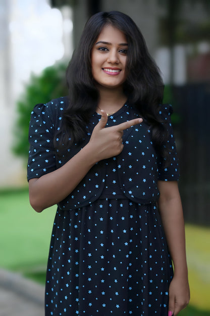 MATERNITY REMOVABLE COAT (Premium Black with Bluora Star)