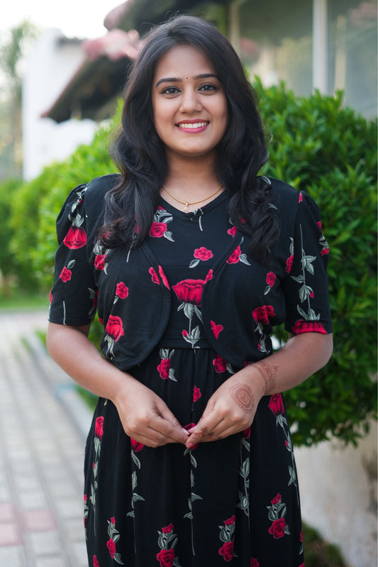 MATERNITY ATTACHED COAT (Dark Rose Charm)