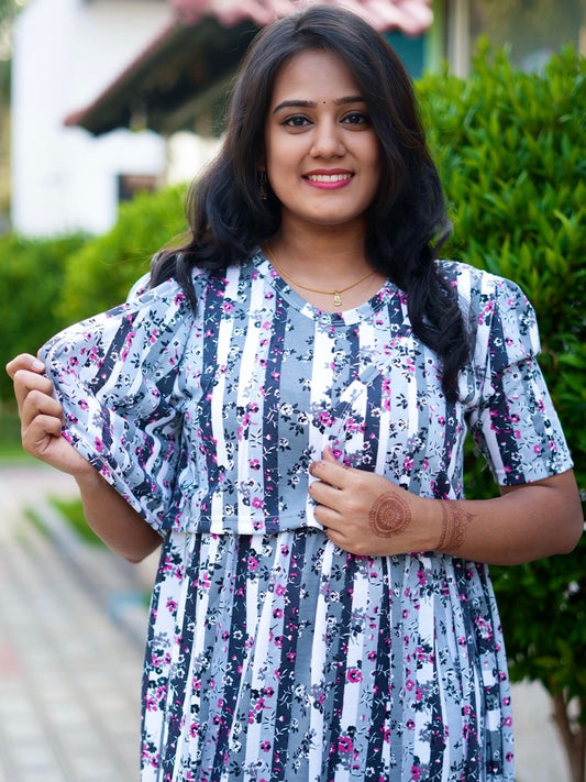 MATERNITY ATTACHED COAT (Floral Stripes)