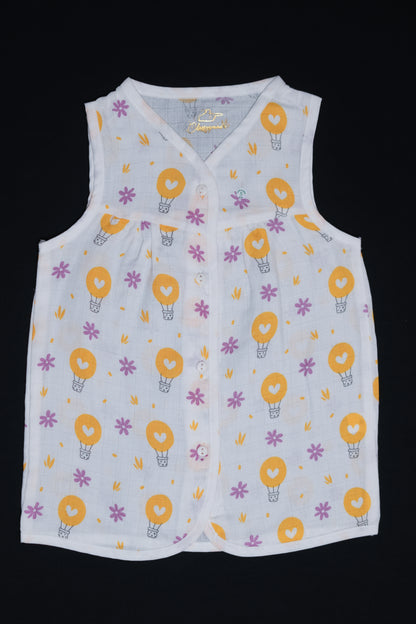 (3 Pc) Muslin Frock Front Open
