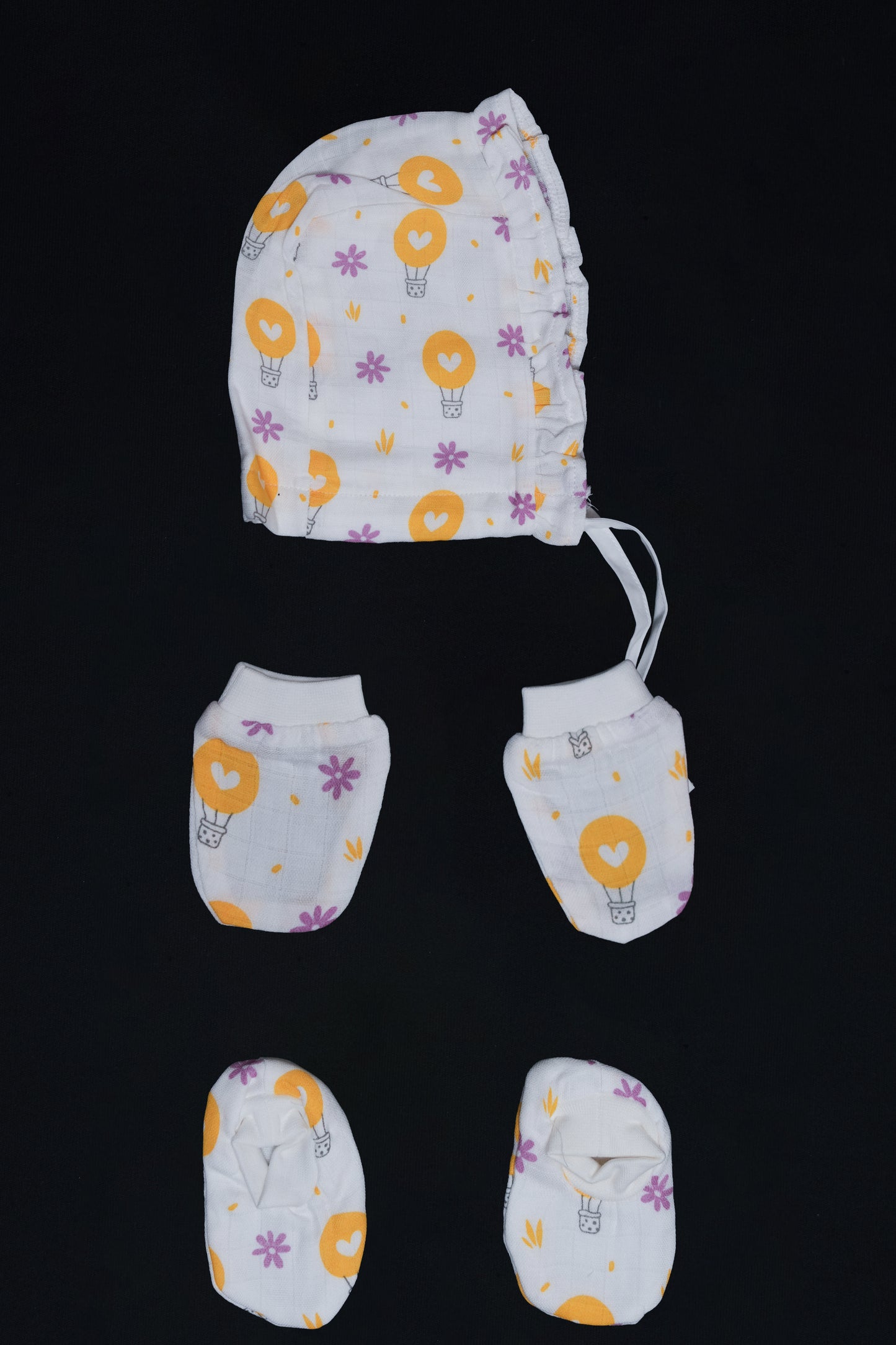 Muslin Jabla Knotted (Only Booties, Mittens, Frill Cap)