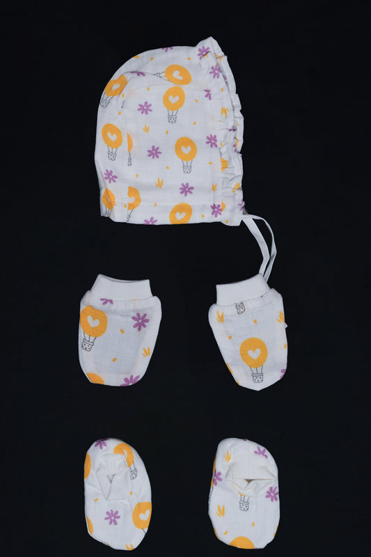 Muslin Jabla Knotted (Only Booties, Mittens, Frill Cap)