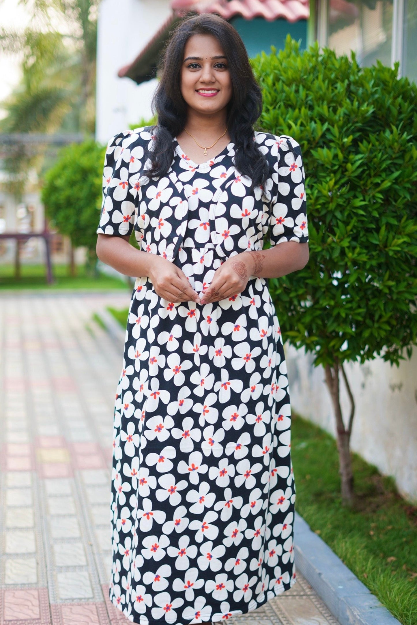 Casual Wear Attached Coat (Black Blossom)