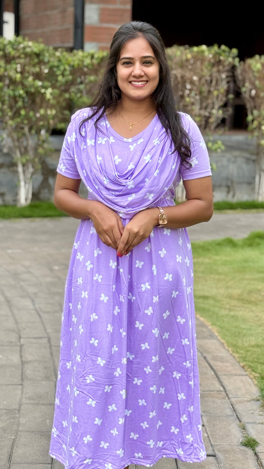 ATTACHED SHAWL NON FEEDING WITH BUTTERFLY PURPLE