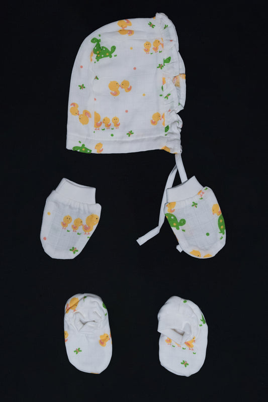 Muslin Jabla Knotted (Only Booties, Mittens, Frill Cap)