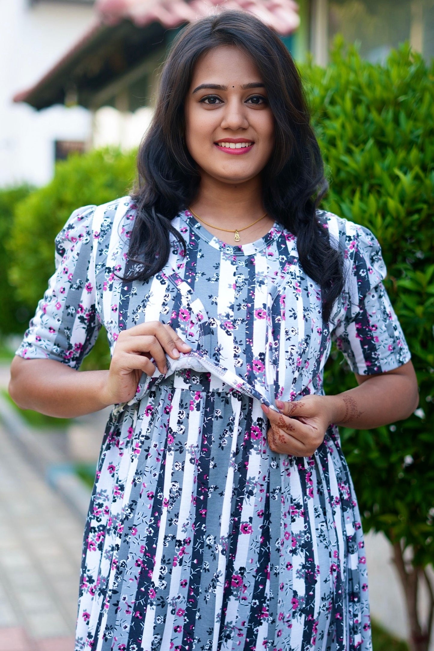 MATERNITY ATTACHED COAT (Floral Stripes)