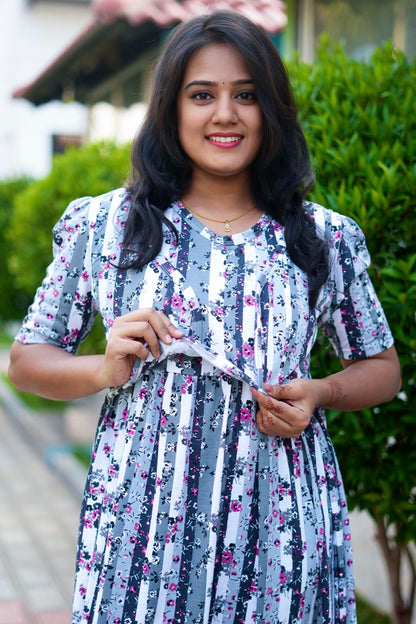 MATERNITY ATTACHED COAT (Floral Stripes)