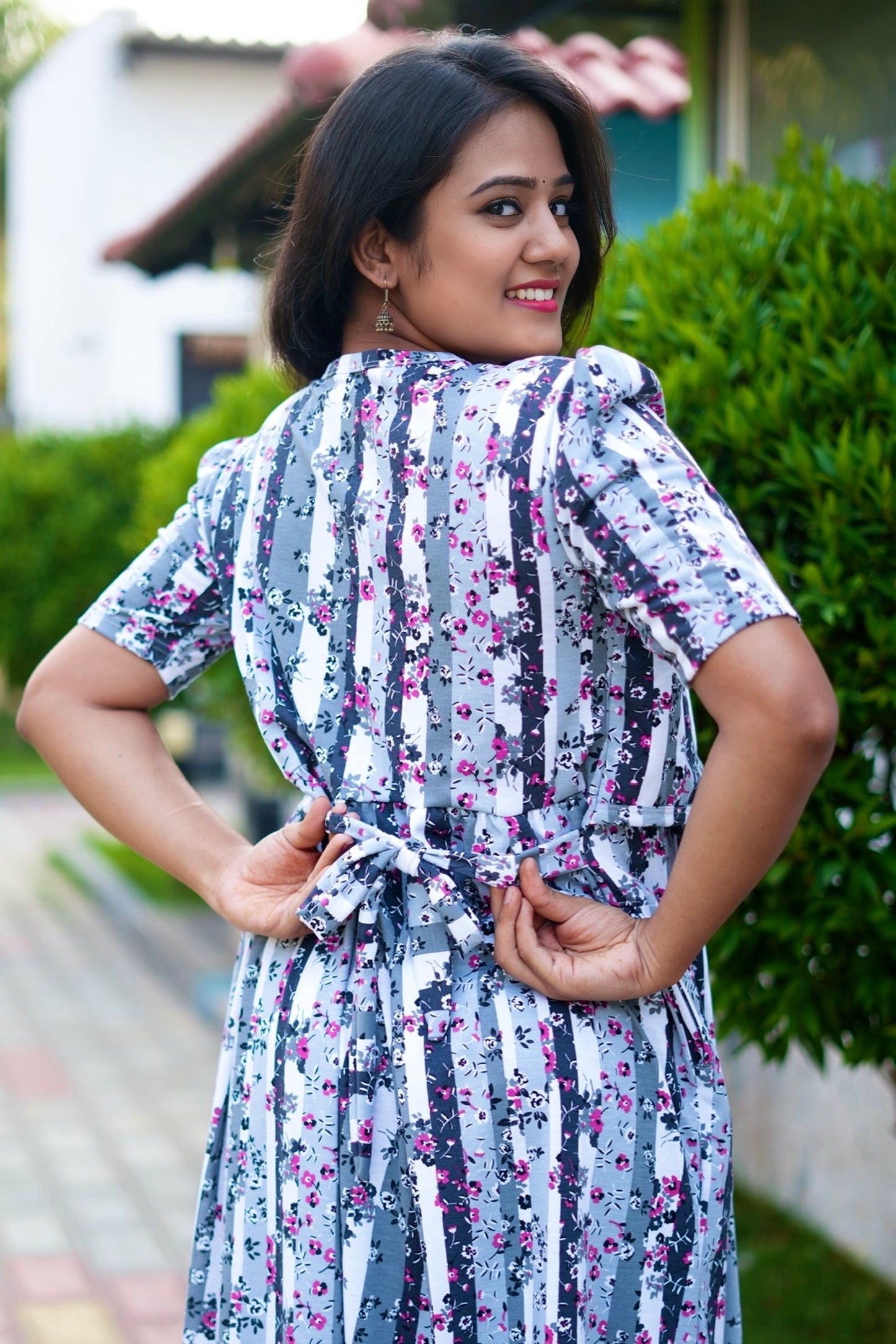 MATERNITY ATTACHED COAT (Floral Stripes)