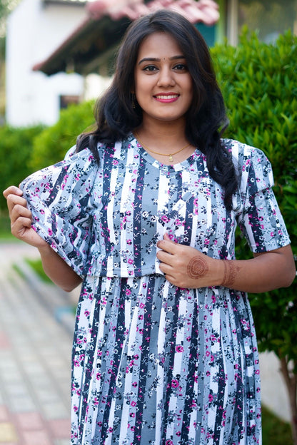 MATERNITY ATTACHED COAT (Floral Stripes)