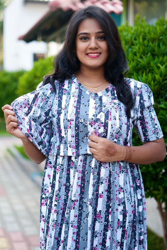 MATERNITY ATTACHED COAT (Floral Stripes)
