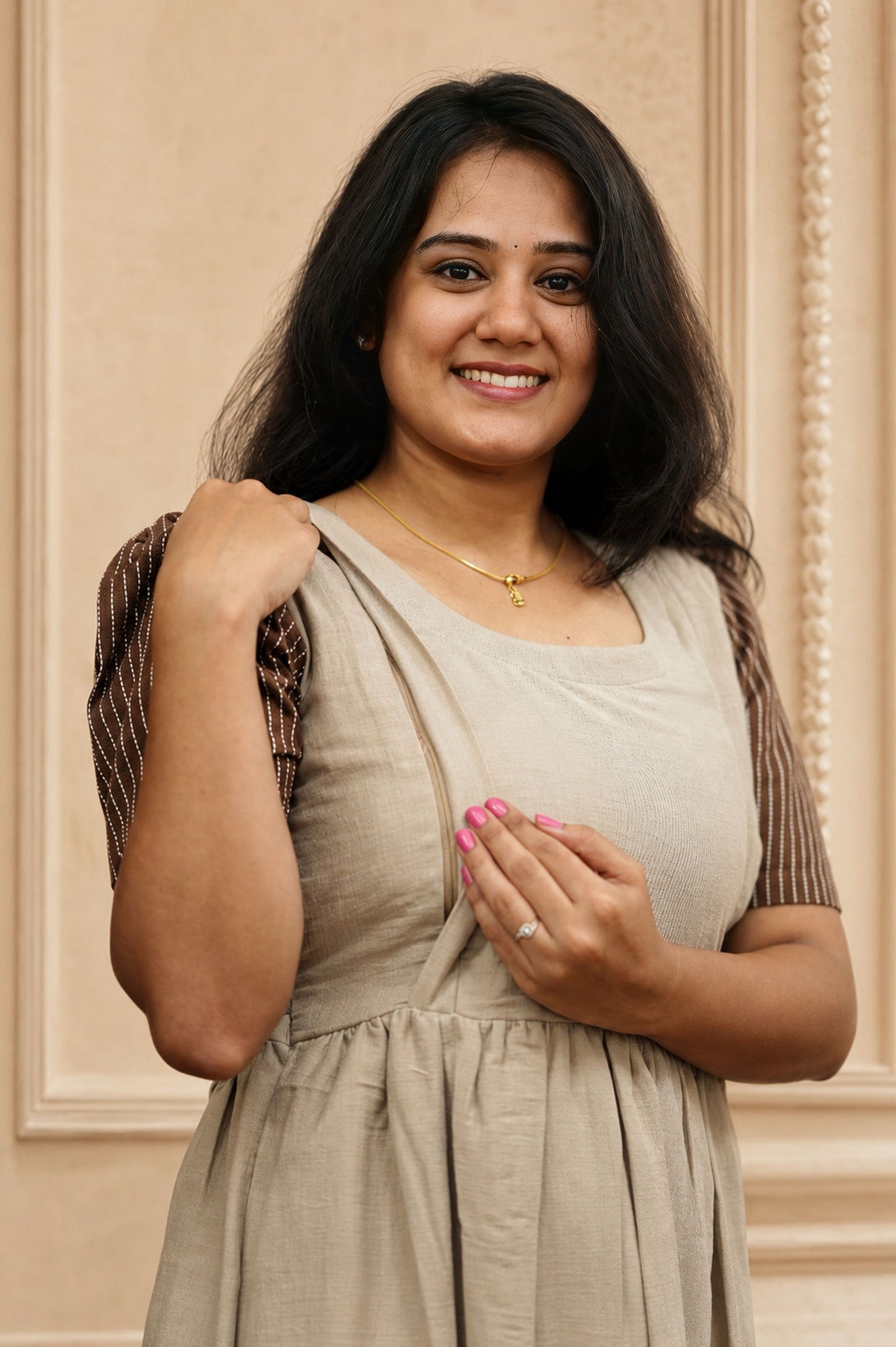 Muslin Cotton-Mocha Pinafore