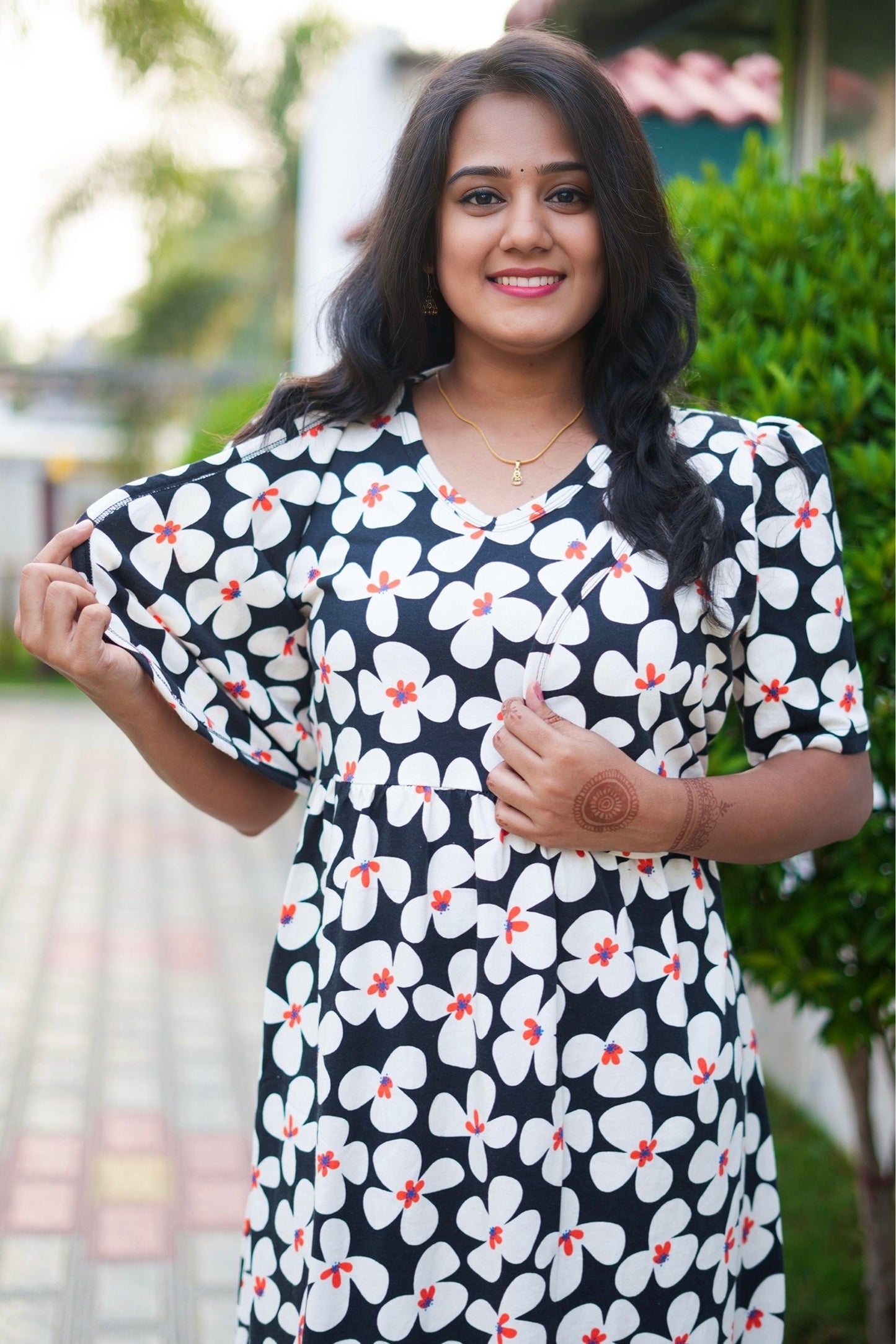 Casual Wear Attached Coat (Black Blossom)