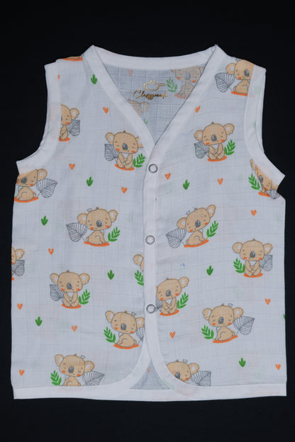 (3 Pc) Muslin Snap Button Jabla Sleeve Less