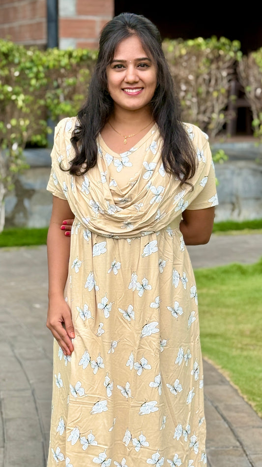 ATTACHED SHAWL NON FEEDING WITH MILD SANDAL BUTTERFLY