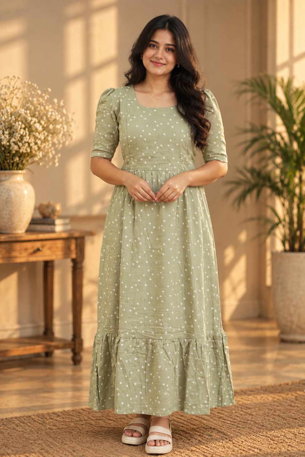 Muslin Cotton-Olive Bloom