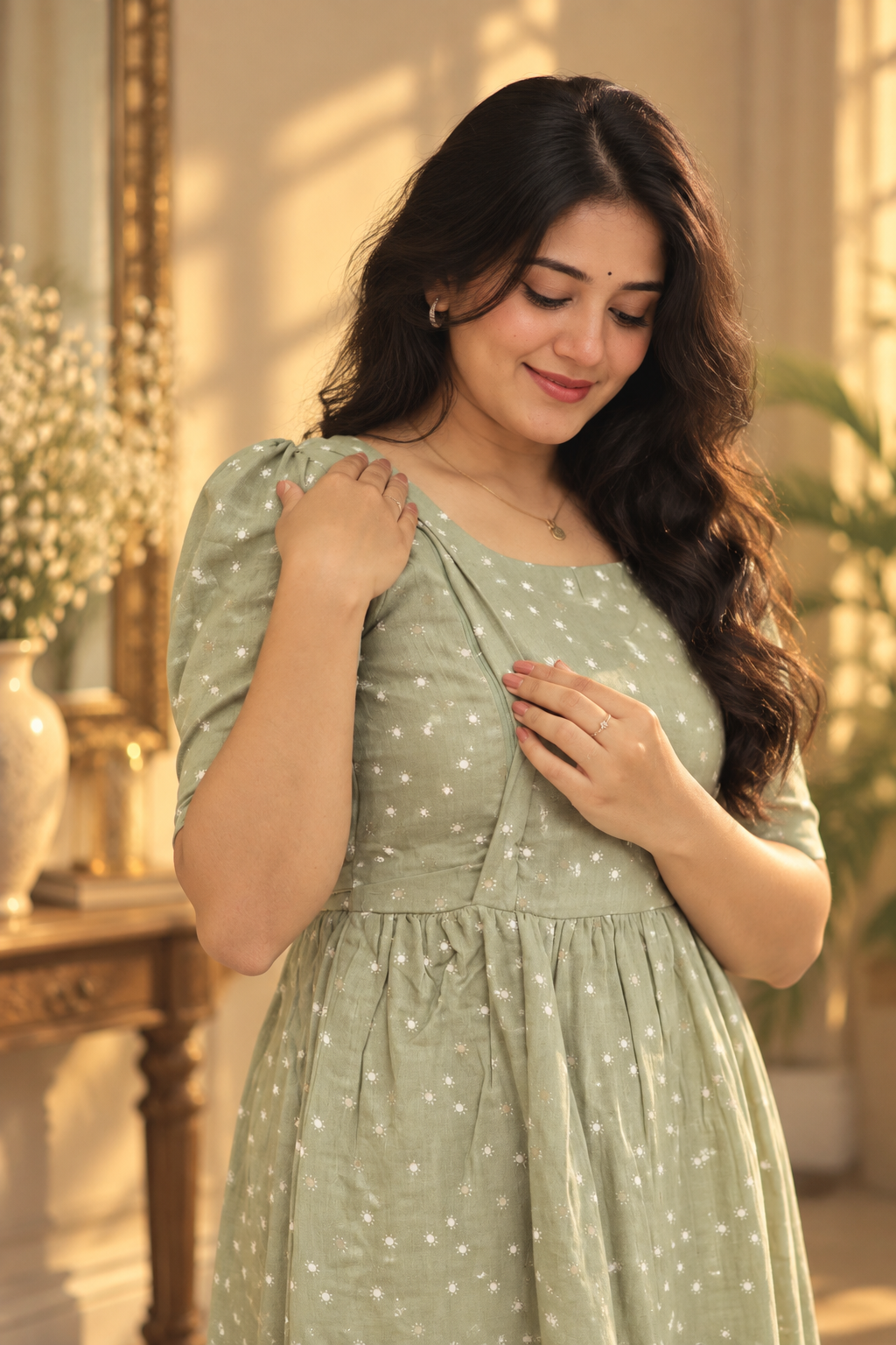 Muslin Cotton-Olive Bloom