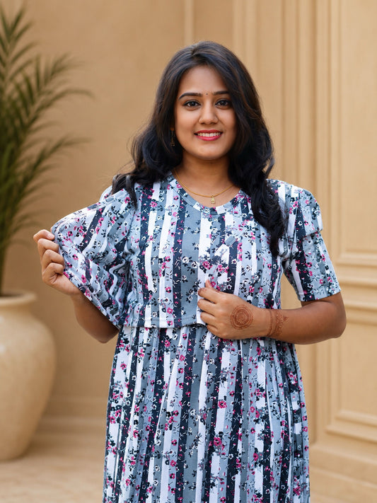 MATERNITY ATTACHED COAT (Floral Stripes)