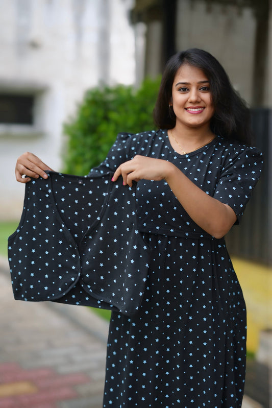 MATERNITY REMOVABLE COAT (Premium Black with Bluora Star)