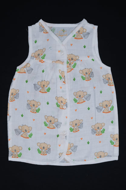 (3 Pc) Muslin Frock Front Open