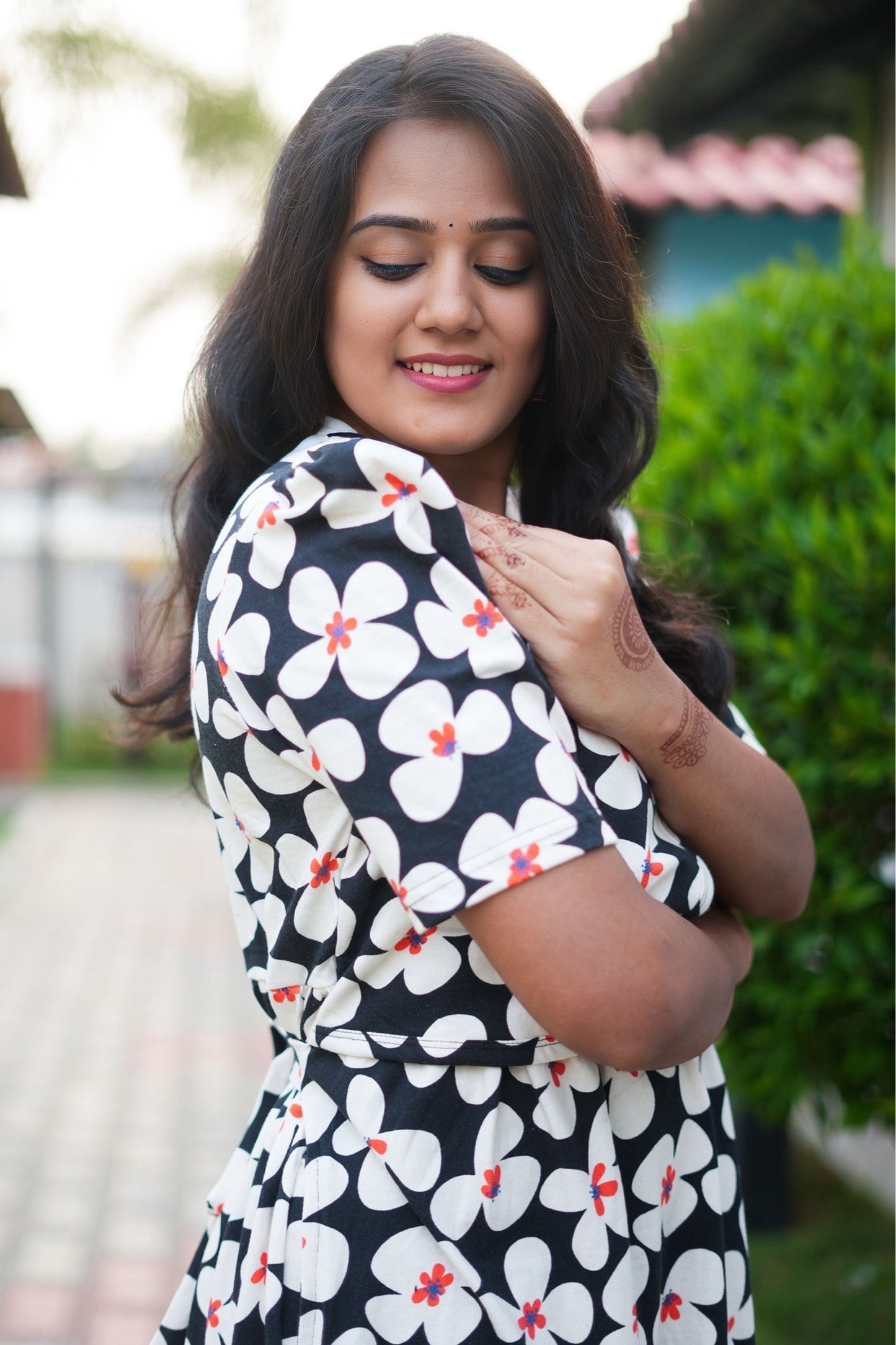 Casual Wear Attached Coat (Black Blossom)