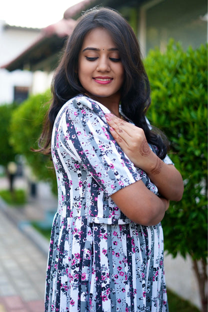 MATERNITY ATTACHED COAT (Floral Stripes)