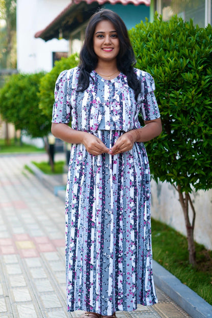 MATERNITY ATTACHED COAT (Floral Stripes)