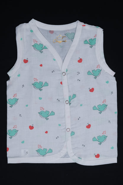 (3 Pc) Muslin Snap Button Jabla Sleeve Less